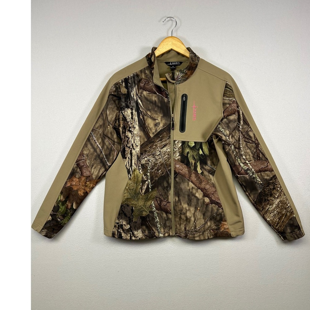 Hunting Camo Habit Women L Tan Mossy Oak Country Softshell Full Zip Jacket